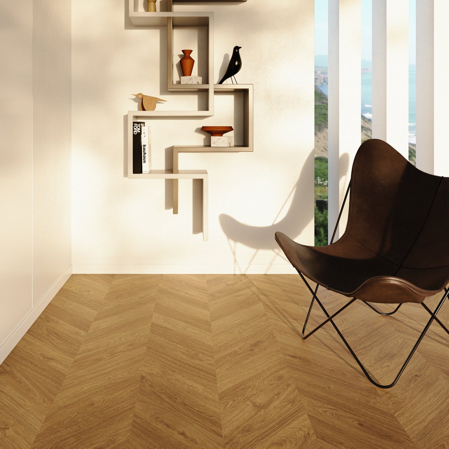 Congo chevron laminate flooring installed in room