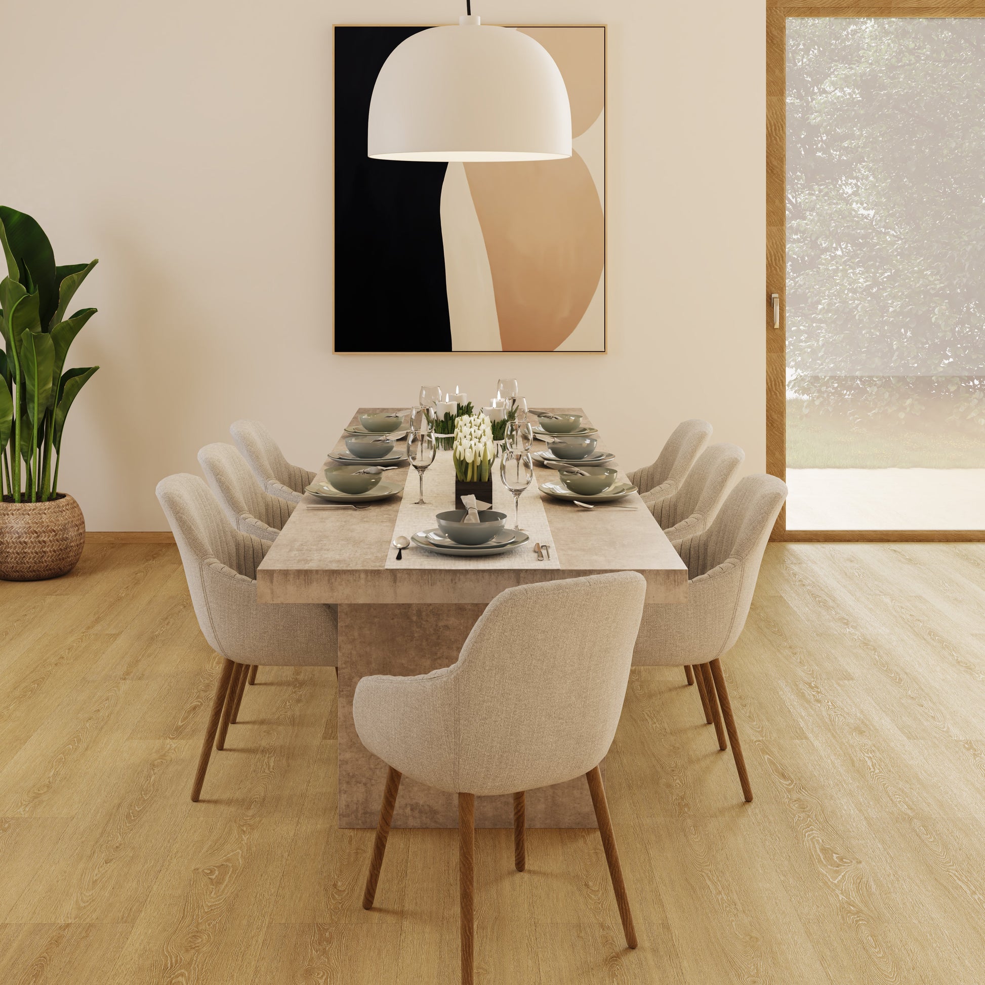 Siza Oak wide plank laminate flooring installed in room